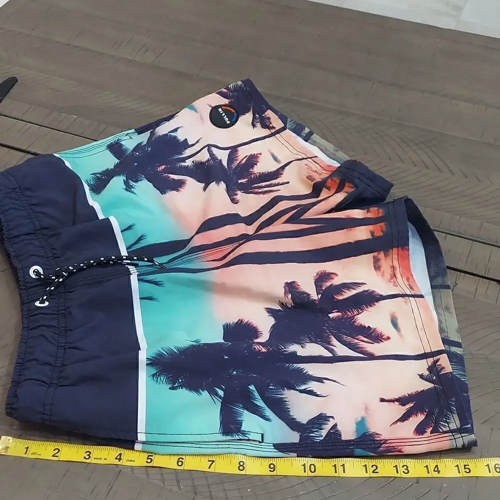 Pullin Men’s Short Jam Palm Tree Swim Trunks M